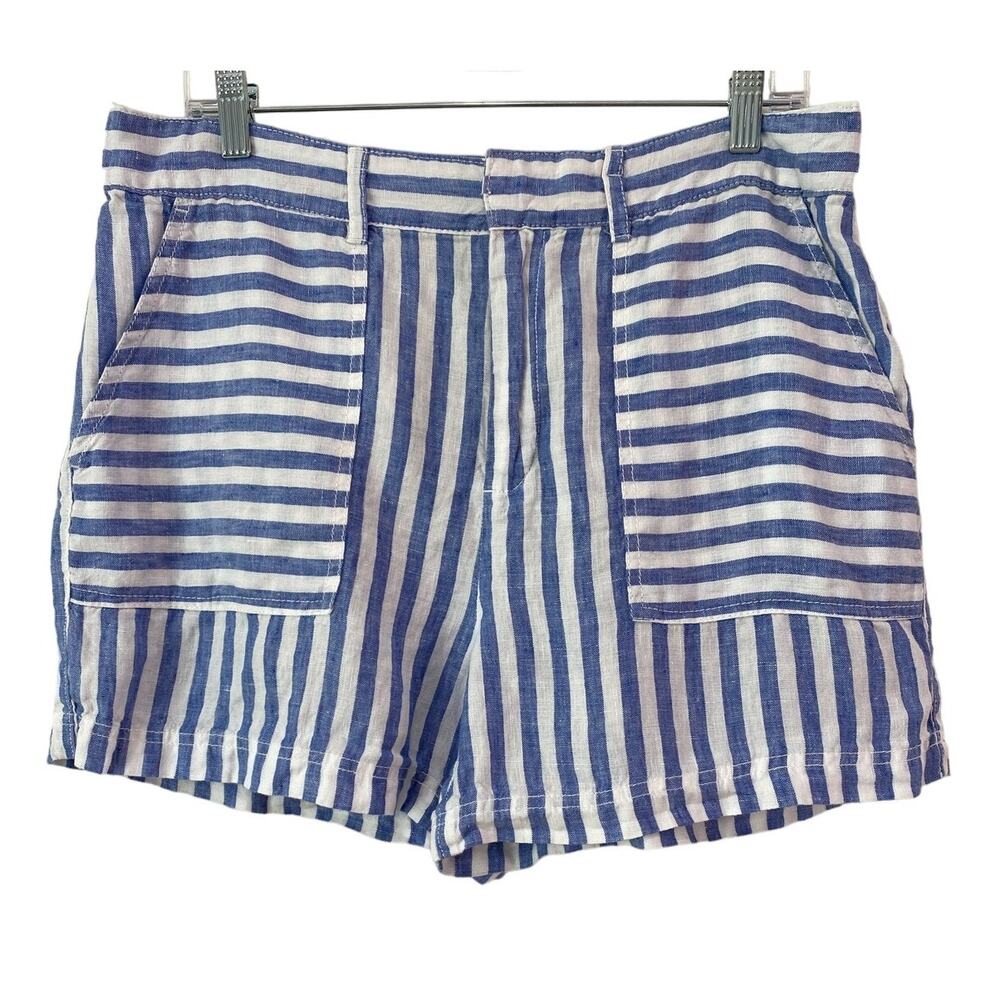 Nicole Miller 100% Linen Shorts Size L Pockets Lightweight Striped Resort Wear